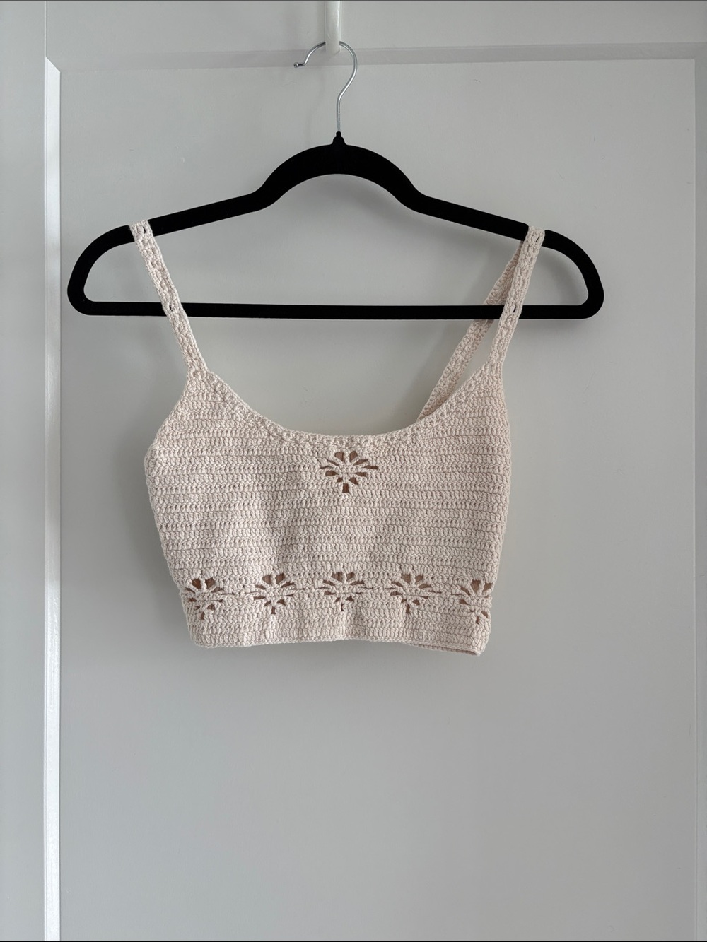 Free People Cream Crochet Floral Crop Tank